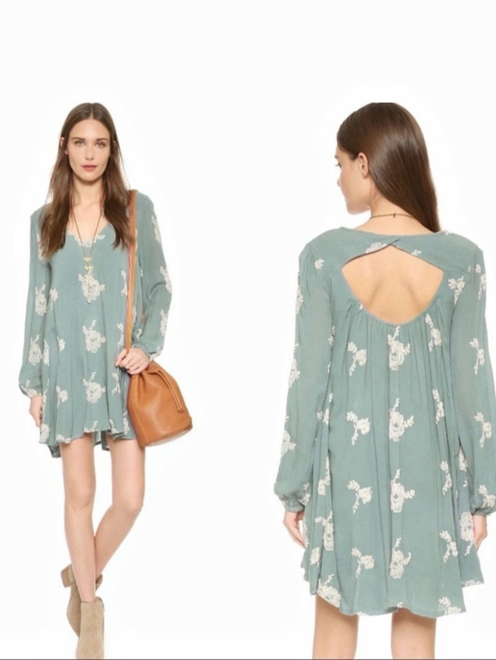 Free People Ambrosia Mini Dress Green & Pink Floral